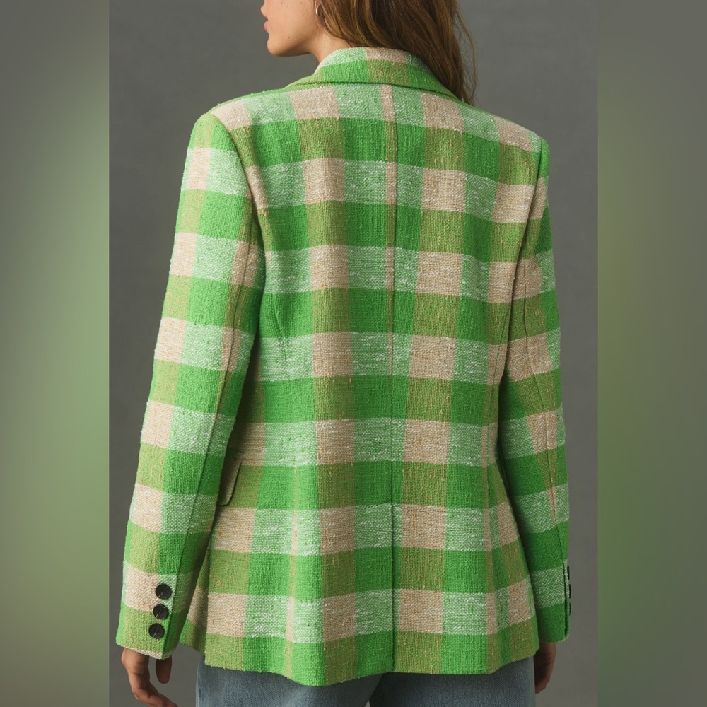 ❤️ Anthropologie Green and Tan Blazer with Tailored Silhouette - Picture 2 of 6